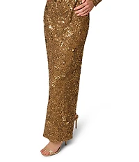 Aidan Mattox Beaded Mesh V-Neck Long Sleeve Long Sheath Dress