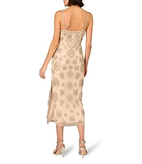 Aidan Mattox Beaded Sleeveless Midi Sheath Dress