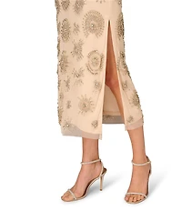 Aidan Mattox Beaded Sleeveless Midi Sheath Dress
