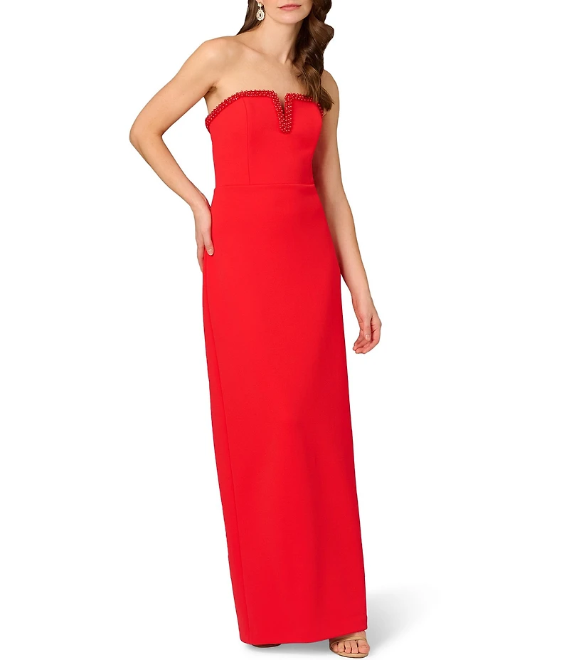 Aidan Mattox Beaded Strapless Bonded Crepe Column Gown