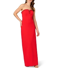 Aidan Mattox Beaded Strapless Bonded Crepe Column Gown