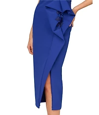 Aidan Mattox Bonded Crepe Strapless Sleeveless Embellished Drape Midi Sheath Dress