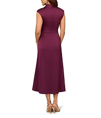 Aidan Mattox Cap Sleeve V-Neck Satin Midi Dress