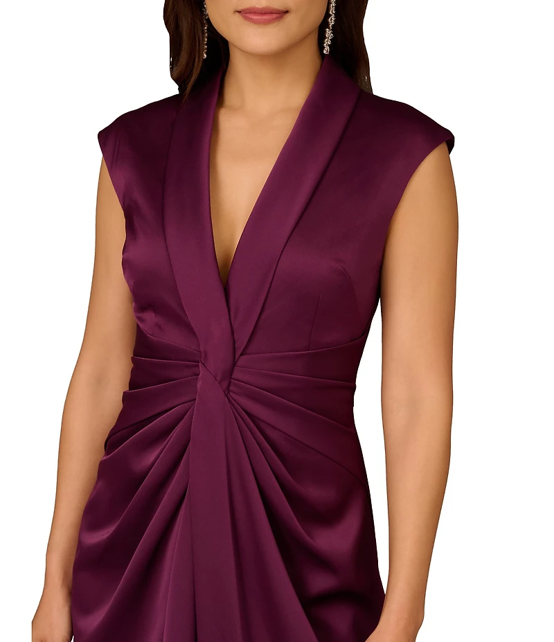 Aidan Mattox Cap Sleeve V-Neck Satin Midi Dress
