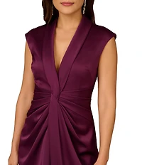 Aidan Mattox Cap Sleeve V-Neck Satin Midi Dress