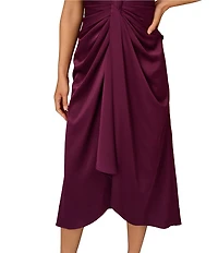Aidan Mattox Cap Sleeve V-Neck Satin Midi Dress