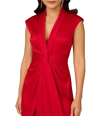 Aidan Mattox Cap Sleeve V-Neck Satin Midi Dress
