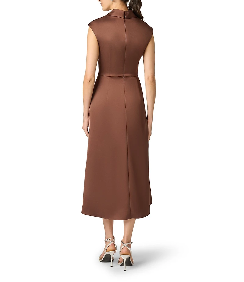 Aidan Mattox Cap Sleeve V-Neck Satin Midi Dress