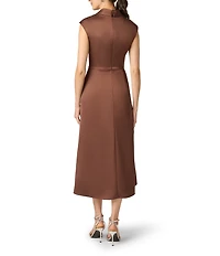 Aidan Mattox Cap Sleeve V-Neck Satin Midi Dress