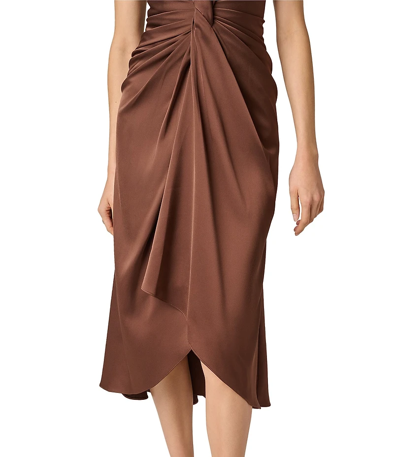 Aidan Mattox Cap Sleeve V-Neck Satin Midi Dress