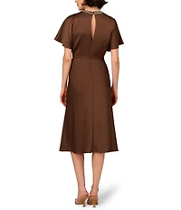 Aidan Mattox Crepe Back Satin Beaded Crew Neck Dolman Sleeves Sheath Midi Dress