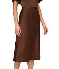 Aidan Mattox Crepe Back Satin Beaded Crew Neck Dolman Sleeves Sheath Midi Dress