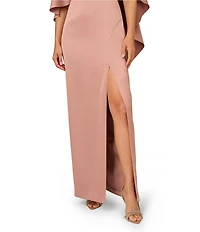 Aidan Mattox Crepe Back Satin Cape Beaded Neck Applique Dress