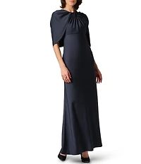 Aidan Mattox Crepe Back Satin Cape Sleeves Long Dress