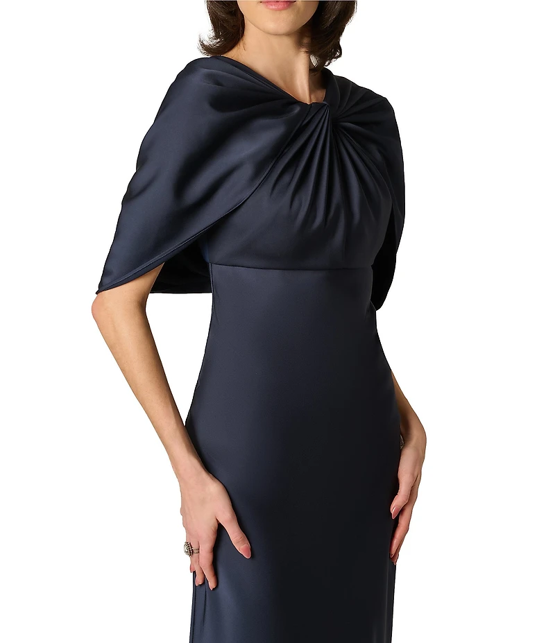 Aidan Mattox Crepe Back Satin Cape Sleeves Long Dress