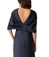 Aidan Mattox Crepe Back Satin Cape Sleeves Long Dress