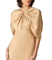Aidan Mattox Crepe Back Satin Cape Sleeves Long Dress