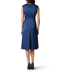 Aidan Mattox Crepe Back Satin Mock Neck Sleeveless Sheath Midi Dress