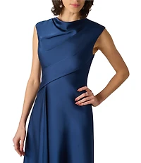 Aidan Mattox Crepe Back Satin Mock Neck Sleeveless Sheath Midi Dress