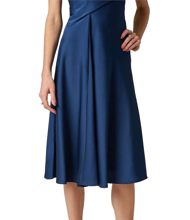 Aidan Mattox Crepe Back Satin Mock Neck Sleeveless Sheath Midi Dress