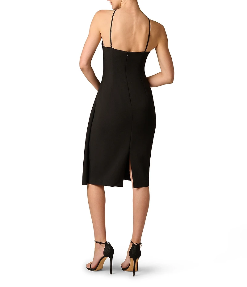 Aidan Mattox Crepe Pleated Halter Midi Dress