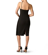 Aidan Mattox Crepe Pleated Halter Midi Dress