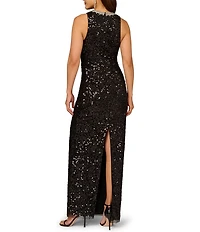 Aidan Mattox Crew Neck Sleeveless Sequin Gown