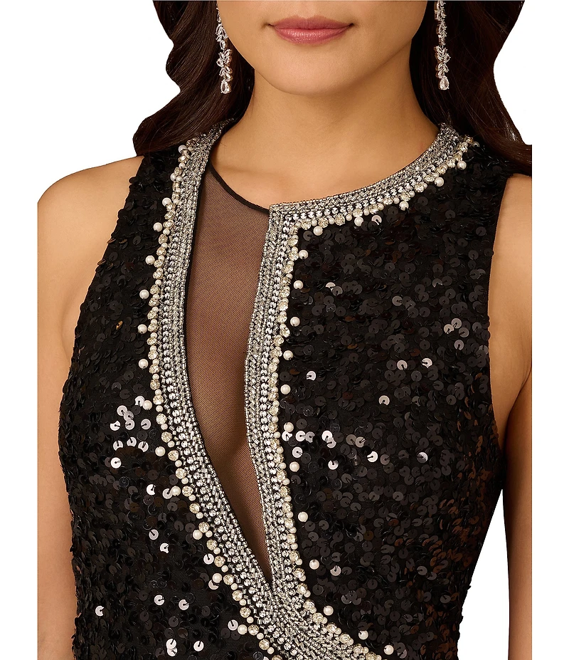 Aidan Mattox Crew Neck Sleeveless Sequin Gown