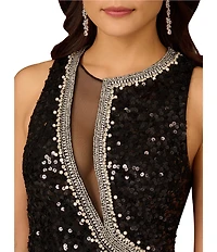 Aidan Mattox Crew Neck Sleeveless Sequin Gown