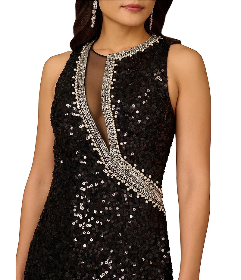 Aidan Mattox Crew Neck Sleeveless Sequin Gown