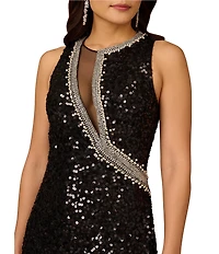 Aidan Mattox Crew Neck Sleeveless Sequin Gown