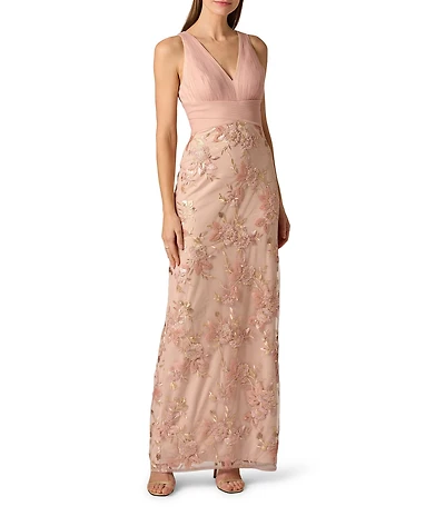 Aidan Mattox Embroidered Mesh Long Dress
