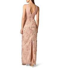 Aidan Mattox Embroidered Mesh Long Dress