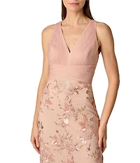 Aidan Mattox Embroidered Mesh Long Dress