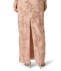 Aidan Mattox Embroidered Mesh Long Dress