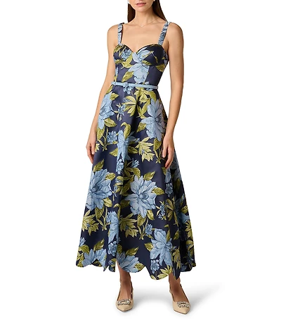 Aidan Mattox Floral Jacquard Maxi Dress With a Belt