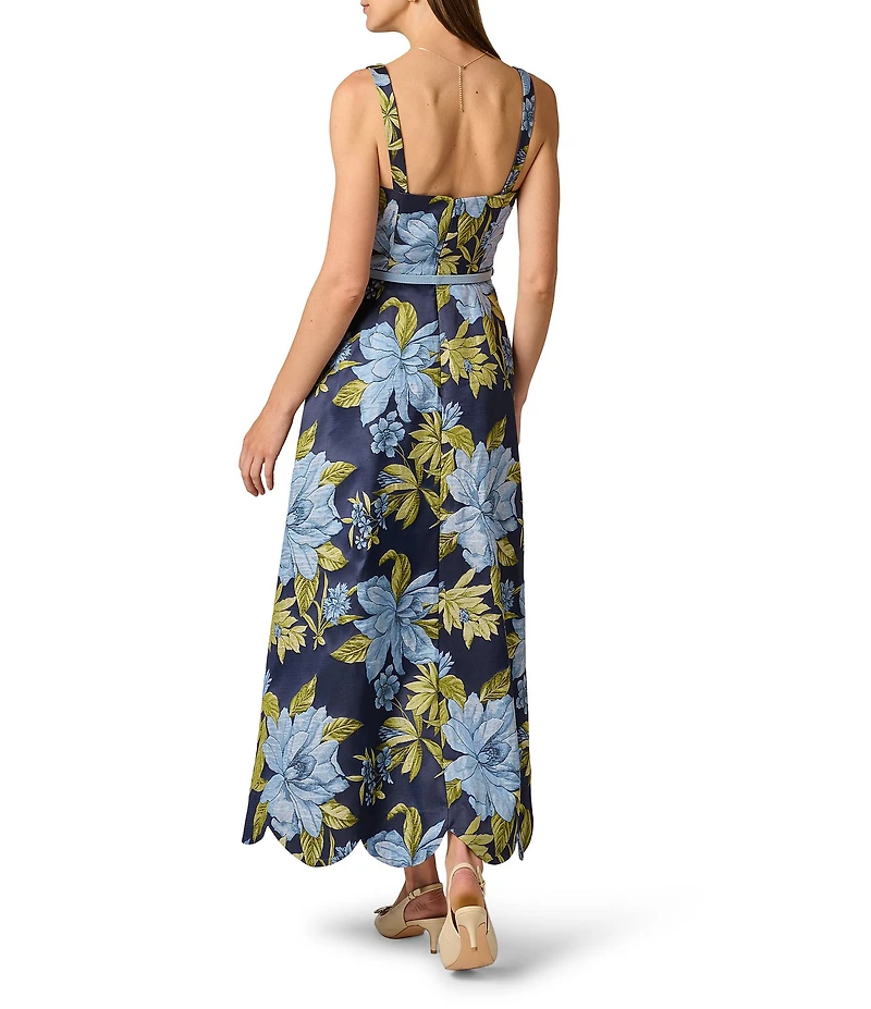 Aidan Mattox Floral Jacquard Maxi Dress With a Belt
