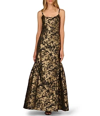 Aidan Mattox Floral Jacquard Scoop Neckline Sleeveless Mermaid Dress