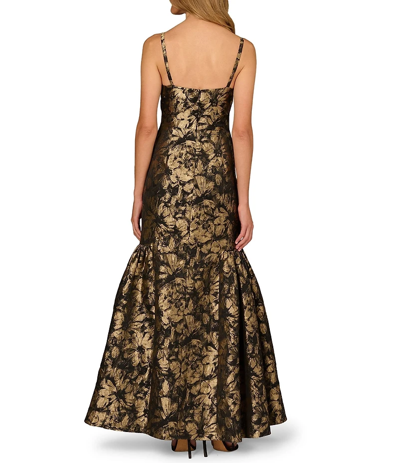 Aidan Mattox Floral Jacquard Scoop Neckline Sleeveless Mermaid Dress