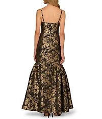 Aidan Mattox Floral Jacquard Scoop Neckline Sleeveless Mermaid Dress