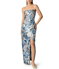 Aidan Mattox Floral Jacquard Sleeveless A-Line Pleated Bodice Long Dress