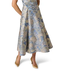 Aidan Mattox Floral Jacquard V-Neck Sleeveless Belted Midi Shirt Dress