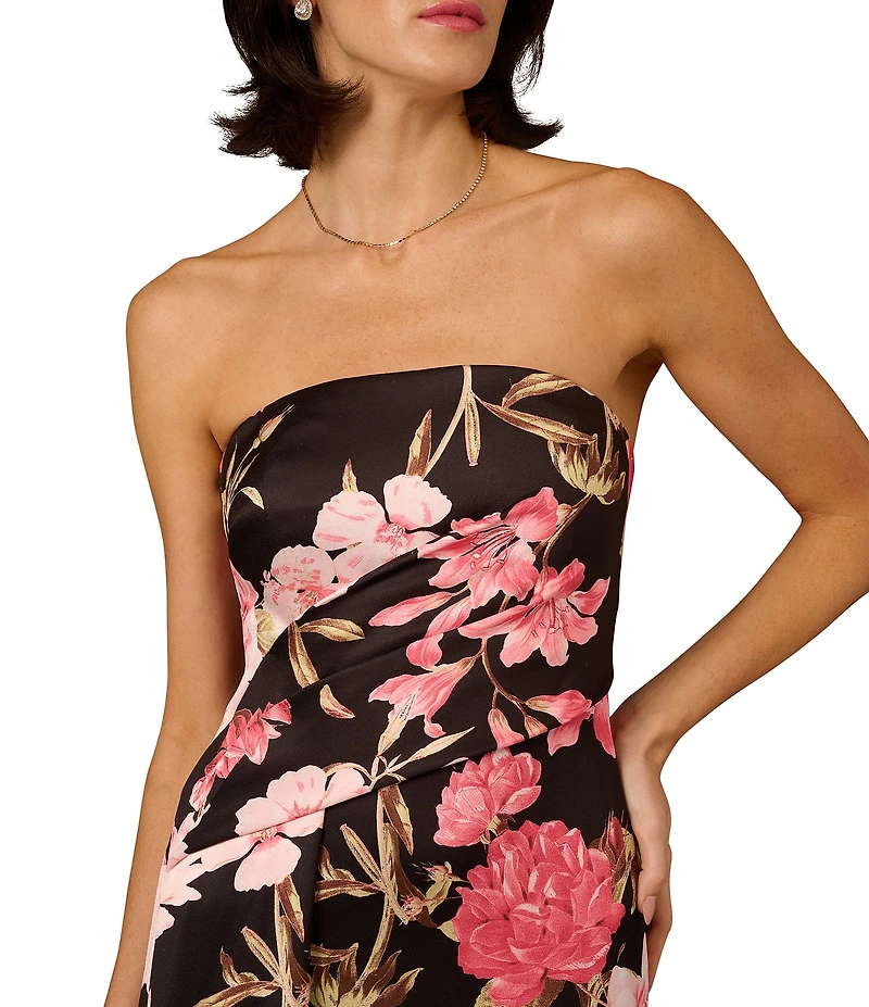 Aidan Mattox Floral Print Crepe Back Satin Long Sheath Dress