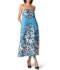 Aidan Mattox Floral Printed Scuba Strapless Ankle Length Dress