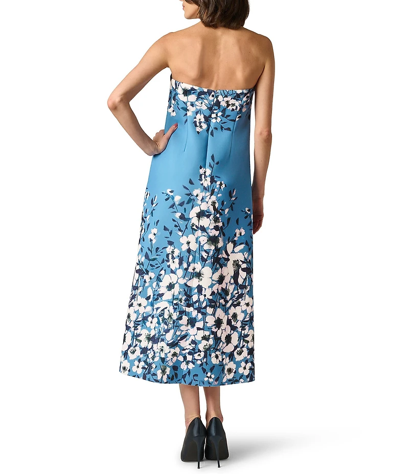 Aidan Mattox Floral Printed Scuba Strapless Ankle Length Dress