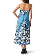 Aidan Mattox Floral Printed Scuba Strapless Ankle Length Dress