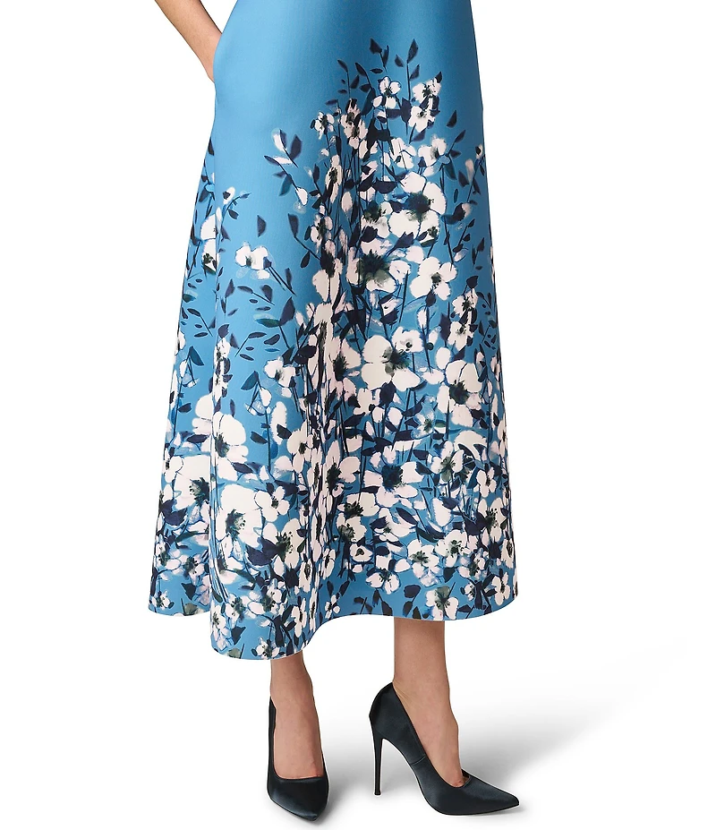 Aidan Mattox Floral Printed Scuba Strapless Ankle Length Dress
