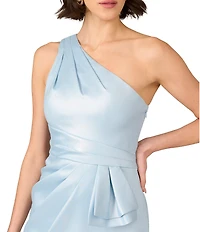 Aidan Mattox Foiled Mikado One Shoulder Neck Sleeveless Sheath Midi Dress