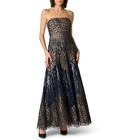 Aidan Mattox Fully Beaded Strapless A Line Long Dress