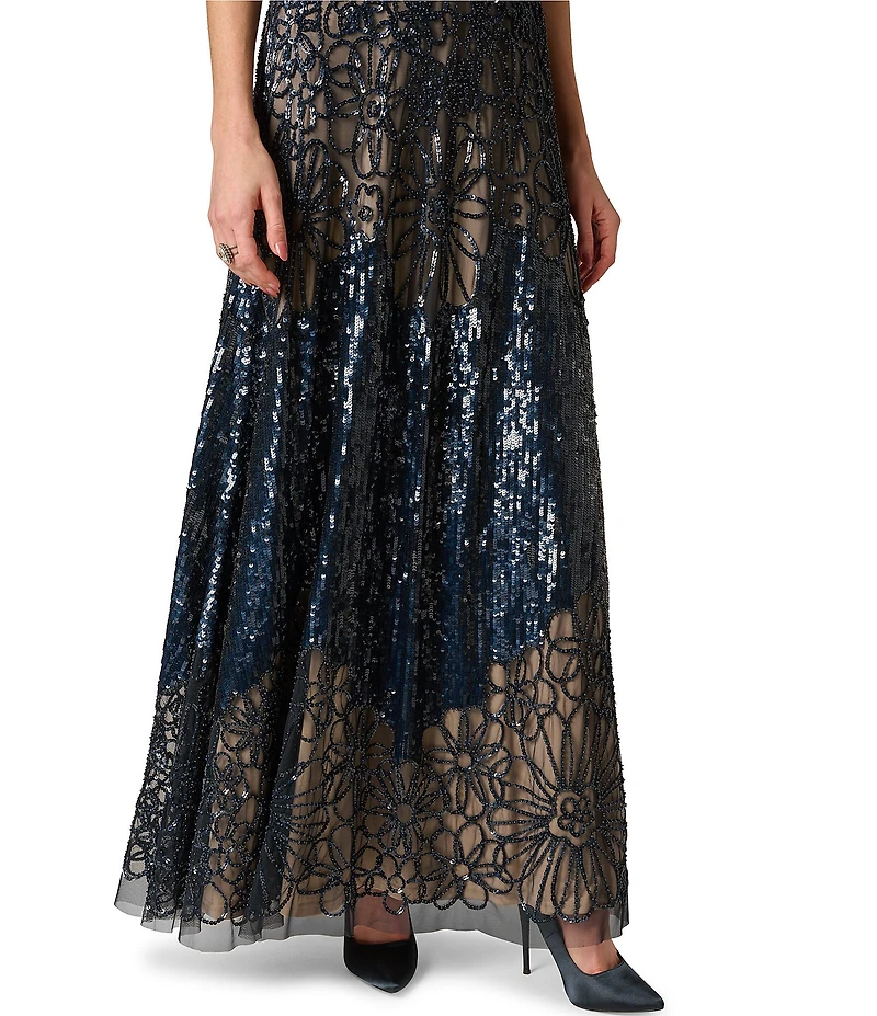 Aidan Mattox Fully Beaded Strapless A Line Long Dress